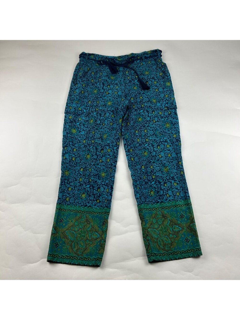Sundance Turquoise Print Lightweight Cotton Slim Leg Cargo Lounge Pant S